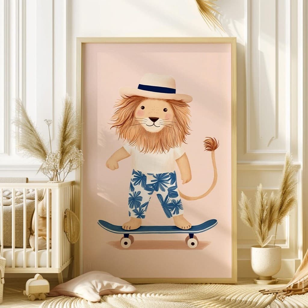 Quadro Decorativo Infantil Animais Safari para Quarto de Bebê Menino e Bebê Menina – Rei Do Skate No1