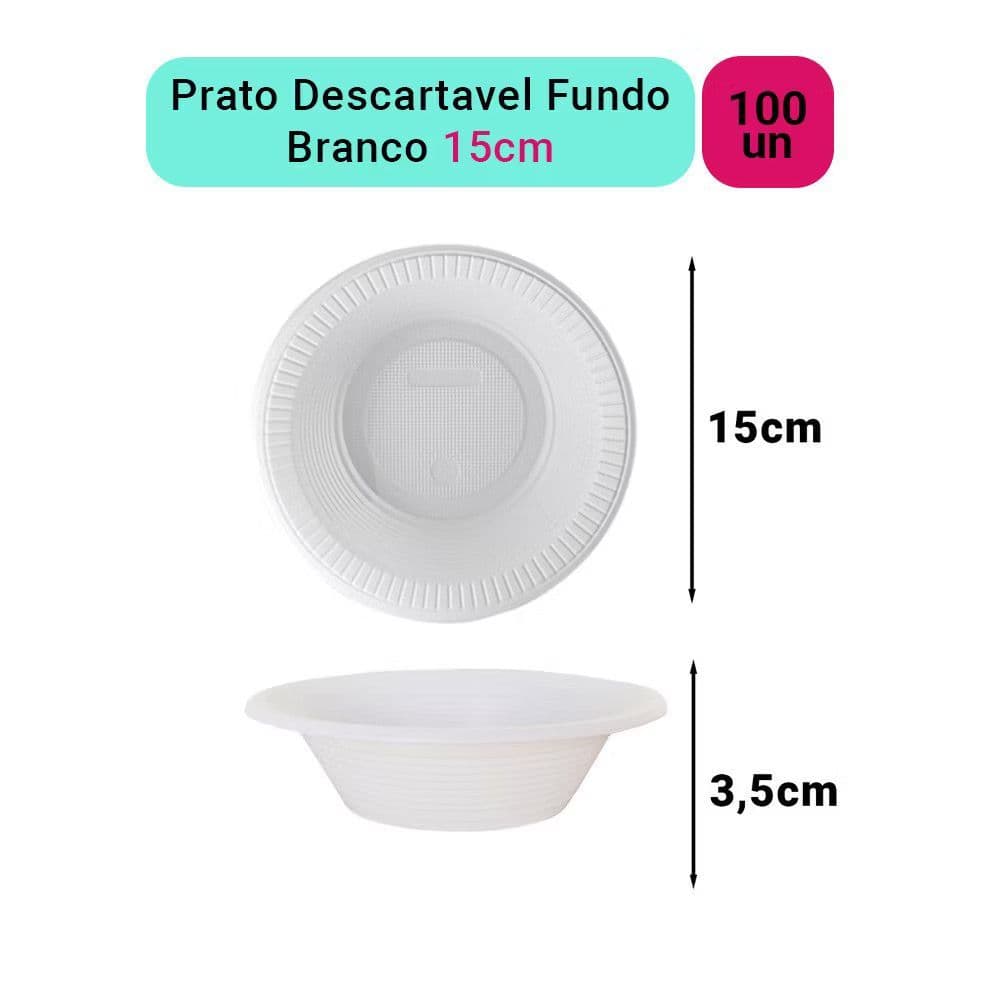 Prato Descartável Fundo Cumbuca 15cm - 100 Unidades