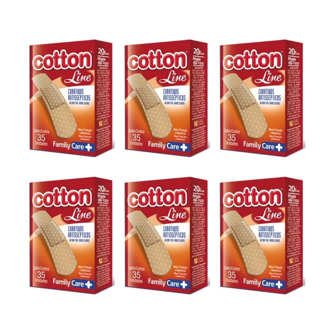 Curativos Antissepticos Cotton Line - Kit 06 Caixas C/ 35 Unidades Cada - Bege