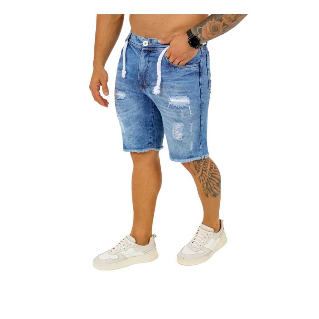 Bermuda Jeans Masculina 100% Algodão, Bermuda jogador estilosa com cordão