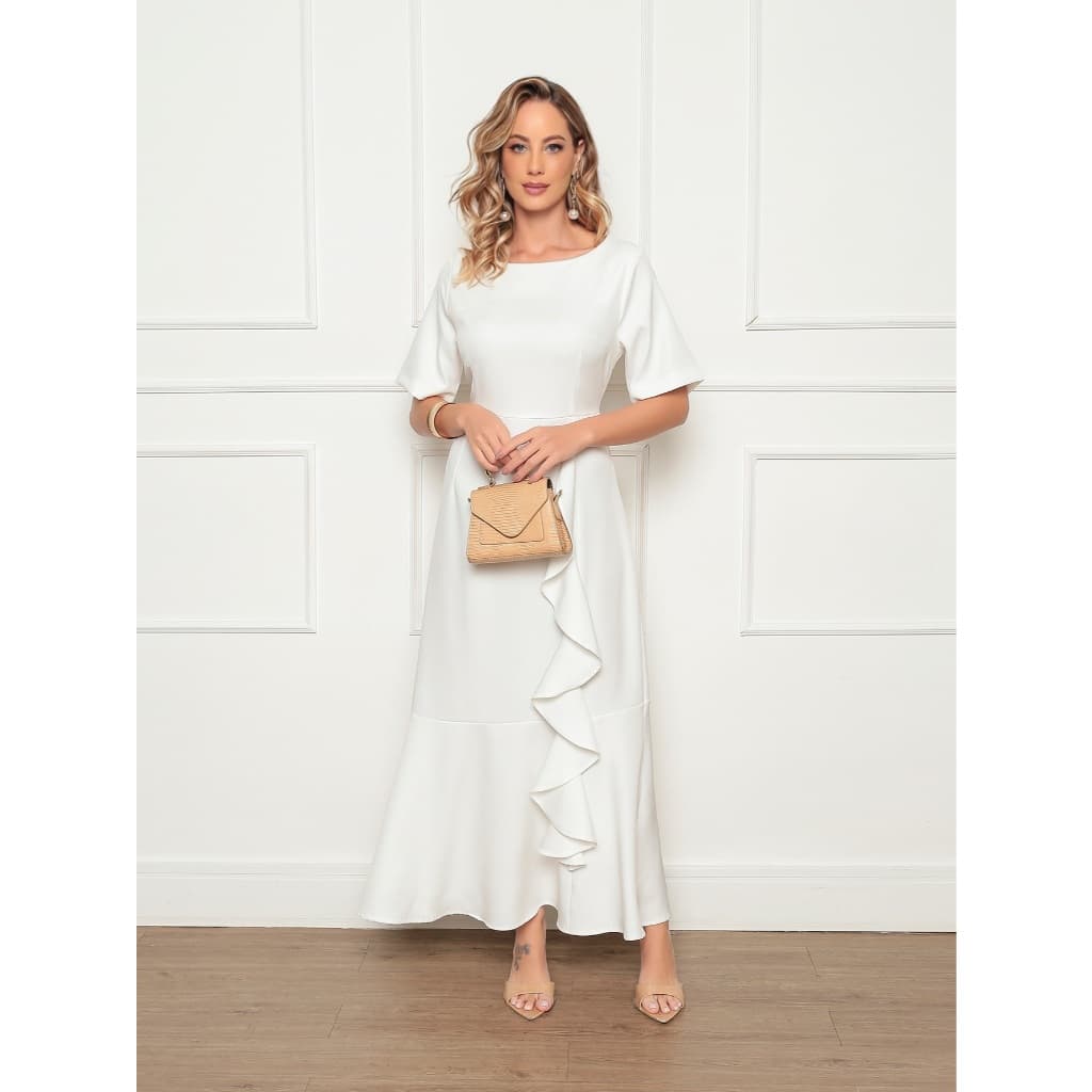 Vestido Longo Evangelico manga curta Estilo Festa Elegante