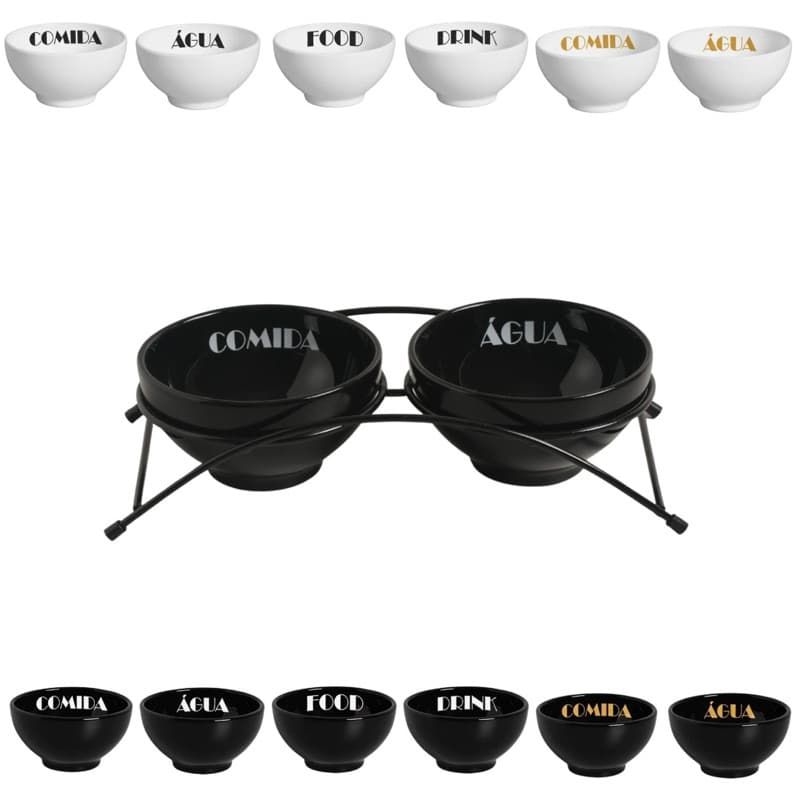 Kit Comedouro e Bebedouro Elevado Grande Tigelas Cerâmica 550mL Pet Cachorro com Suporte