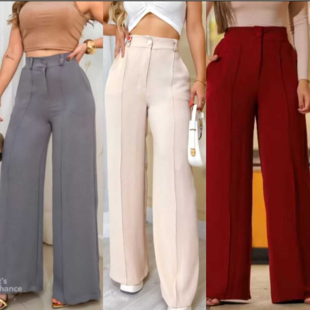 Calça Alfaiataria Feminino Calça Feminina Pantalona Wide leg Pluszise Elástico Atrás