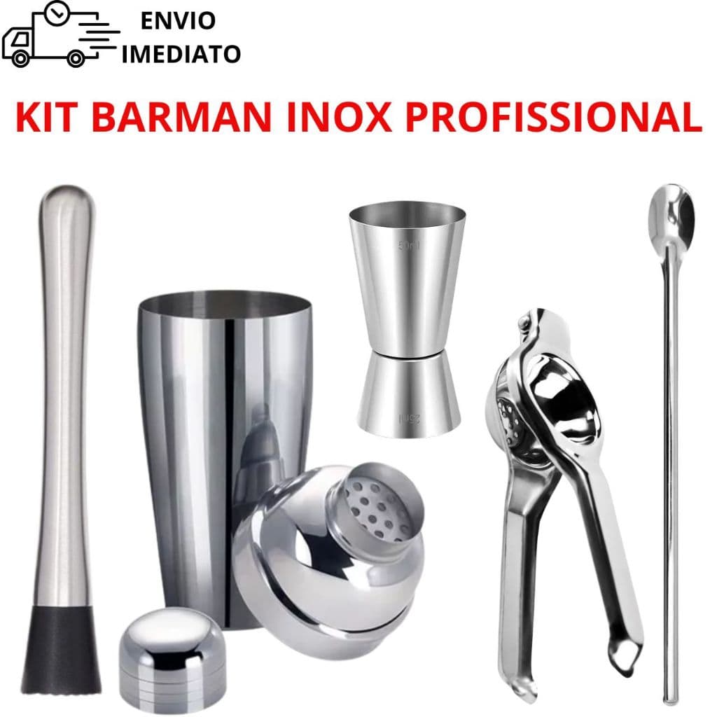 Kit 5 Peças Caipirinha Bartender Inox Coqueteleira 500ml Socador  Dosador Colher Coqueteleira Espremedor Premium