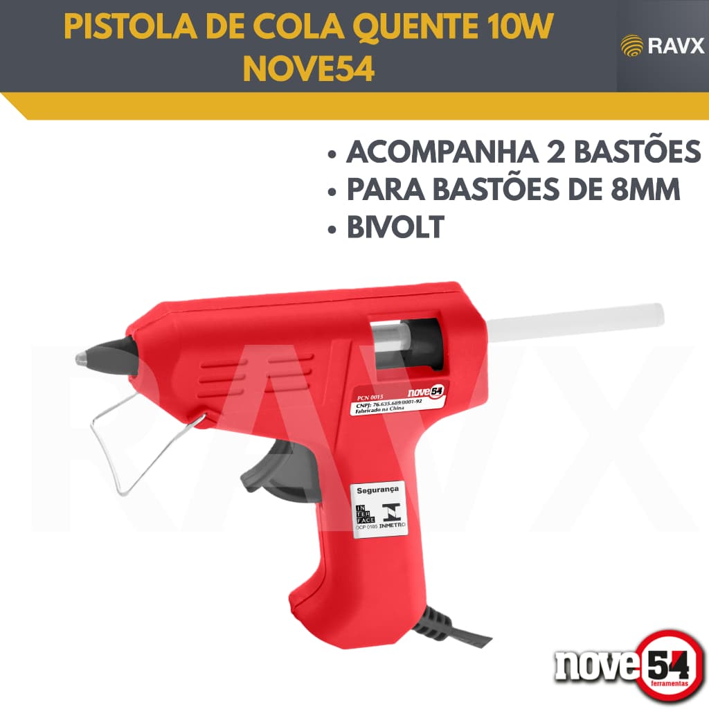 Pistola Cola Quente Potência 10W Acompanha 2 Bastão de Cola Hobby Bivolt Nove54