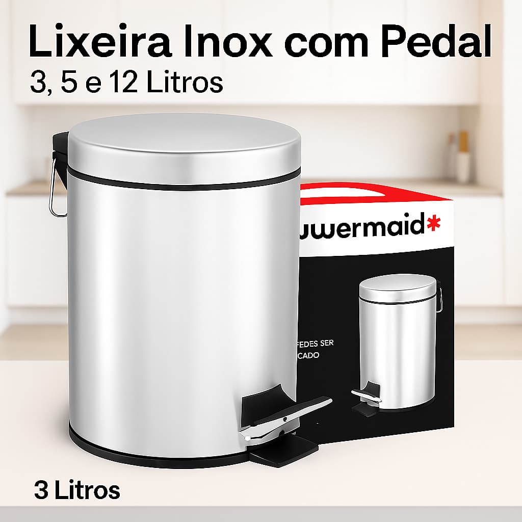 Lixeira Inox com Pedal 3L 5L 12L Cesto Interno Cozinha Banheiro Escritório