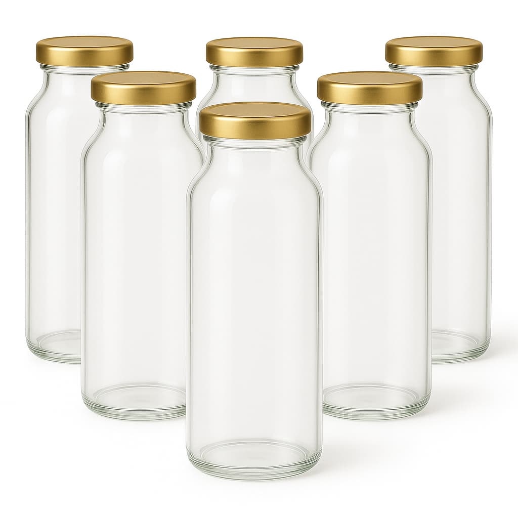 Garrafa Vidro Vintage 300ml  - Kit com 6 garrafas com tampa metálica para Suco Lembrancinha