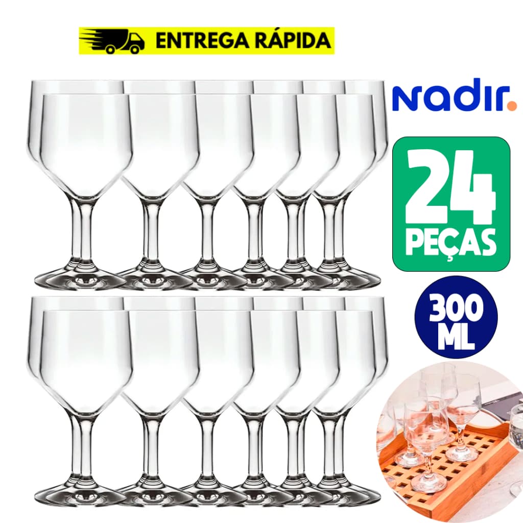 Kit 24 Taças Multiuso Sm Buffet Vidro Nadir Resistente 300ml Água Suco Drink Gourmet