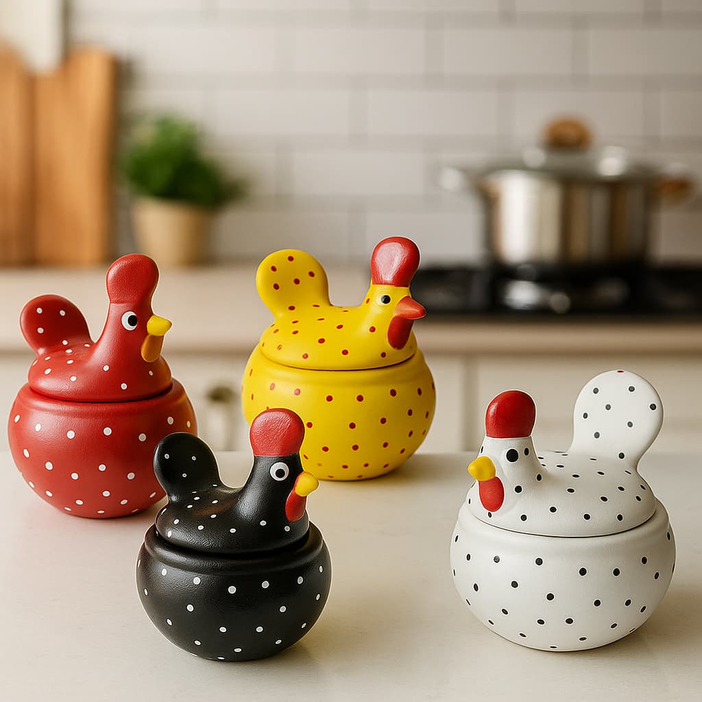 Galinha Decorativa de Cerâmica com Tampa – Mini Pote 12x10cm