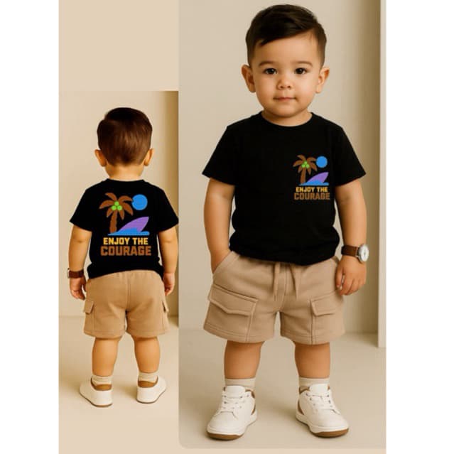 camiseta masculina infantil menino estiloso -CAMISA preta  estampa coragem