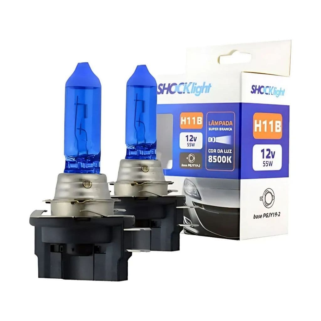Par Lâmpada H11B Super Branca 8500K Shocklight 12V 55W