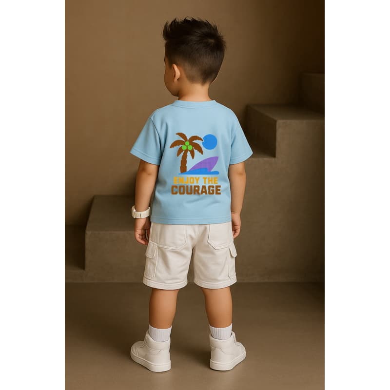 camiseta masculina infantil menino estiloso -CAMISA azul bebe estampa coragem