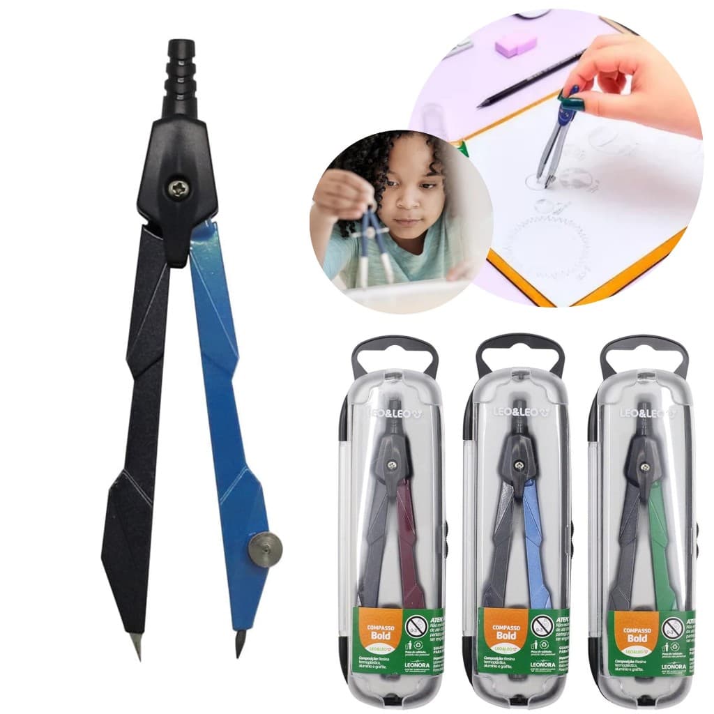 Kit 3 Compasso De Precisão Com Estojo E Grafite Bold Escolar