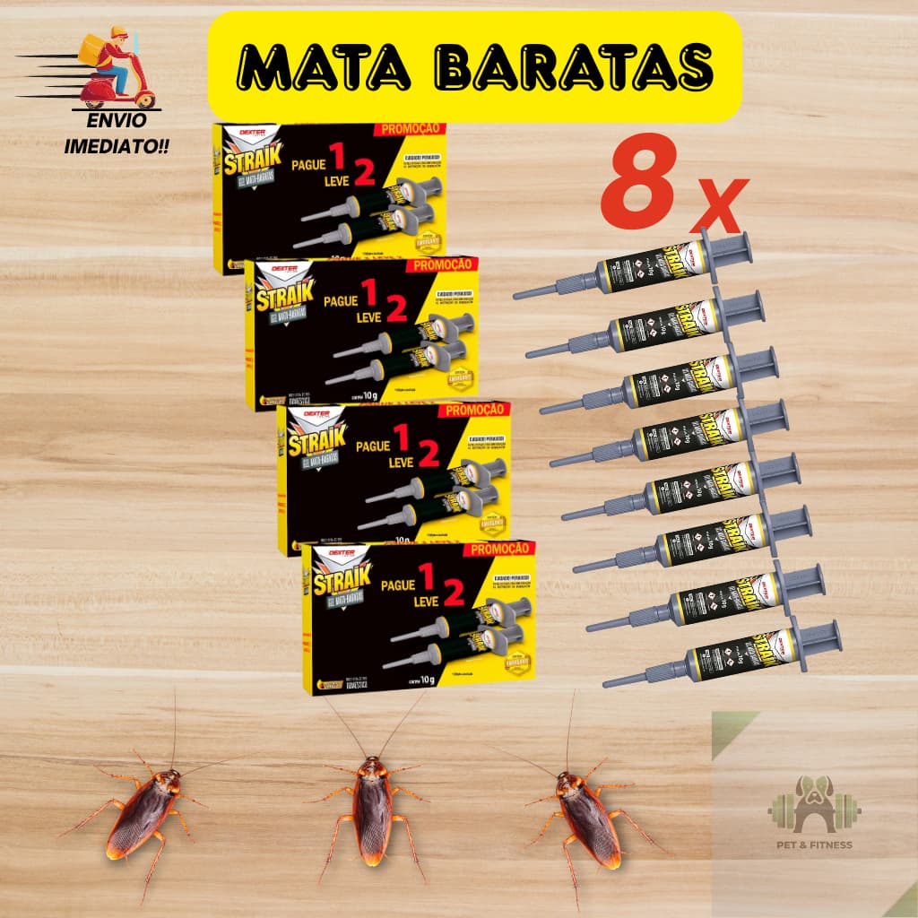 Até 8 STRAIK Gel Mata Baratas - O Melhor Aprovado Pela Anvisa 4 Caixas Com 2 Unidades (10g) Em Cada