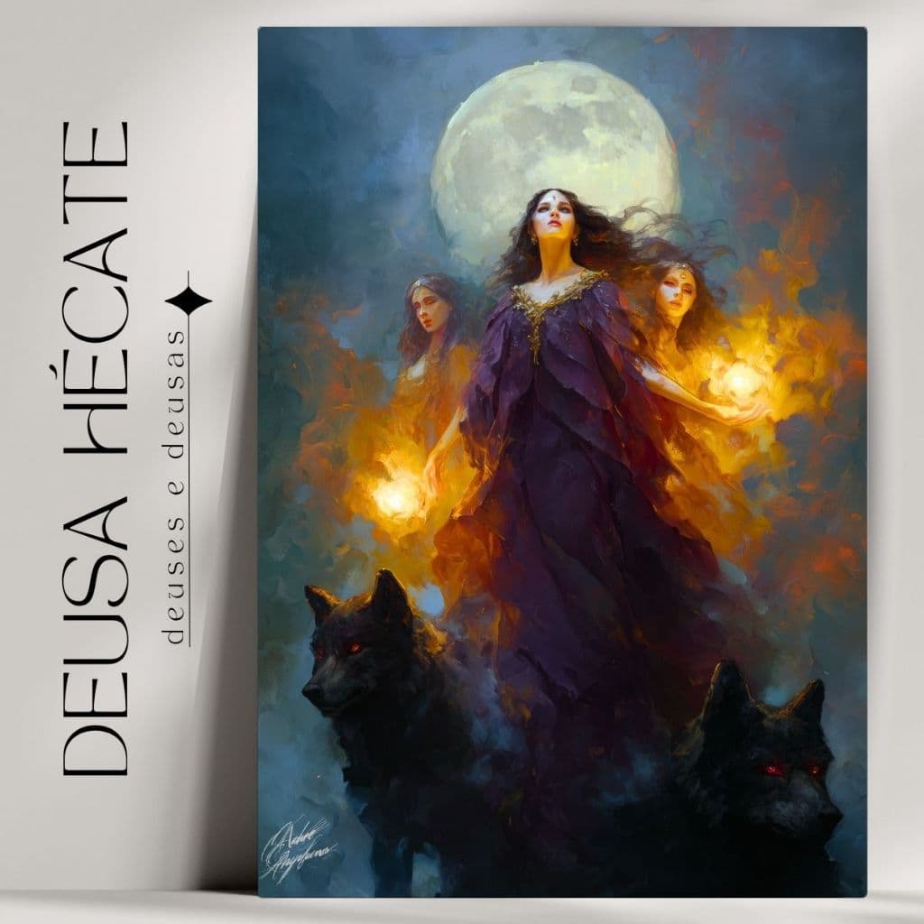 Quadro Decorativo Hécate Deusa - Mitologia Grega - Bruxaria - Wicca - Já com Fita Adesiva