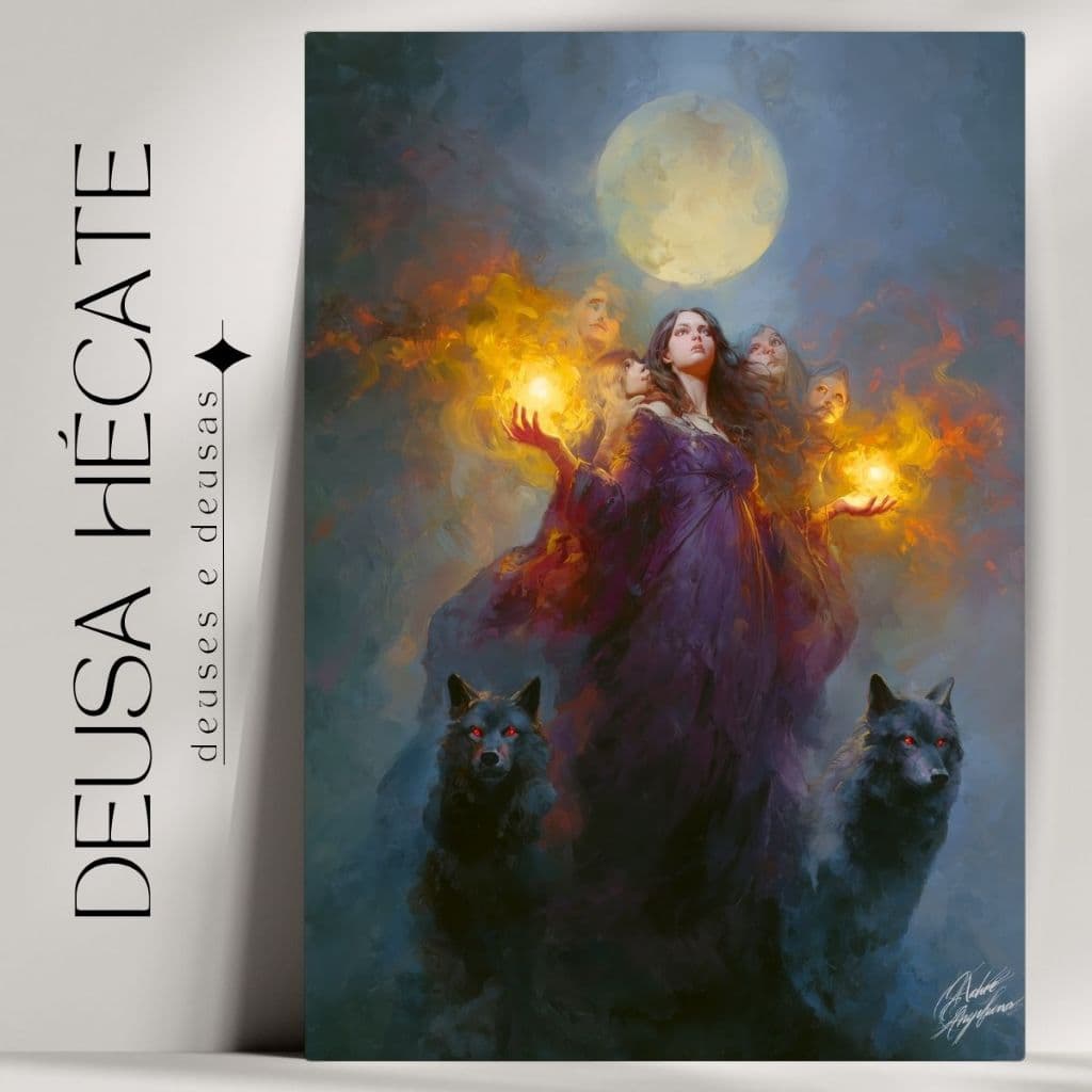 Quadro Decorativo Hécate Deusa - Mitologia Grega - Bruxaria - Wicca - Já com Fita Adesiva