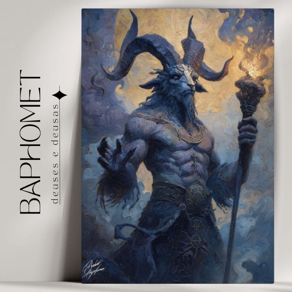 Quadro Decorativo Baphomet - Arte Mística e Mitologia Grega - Bruxaria - Wicca - Já com Fita Adesiva