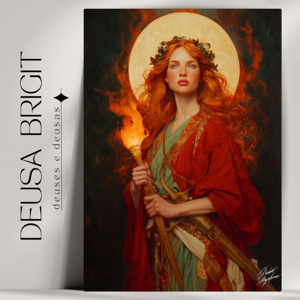 Quadro Decorativo Brigit - Arte Mística e Mitologia Grega - Bruxaria - Wicca - Já com Fita Adesiva