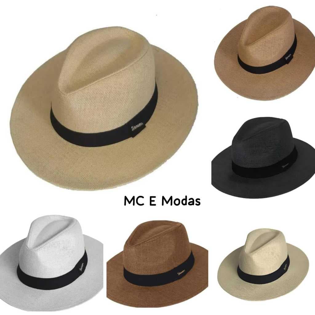 Chapéu Moda Panamá Aba Larga Casual Praia Masculino Feminino fita preta