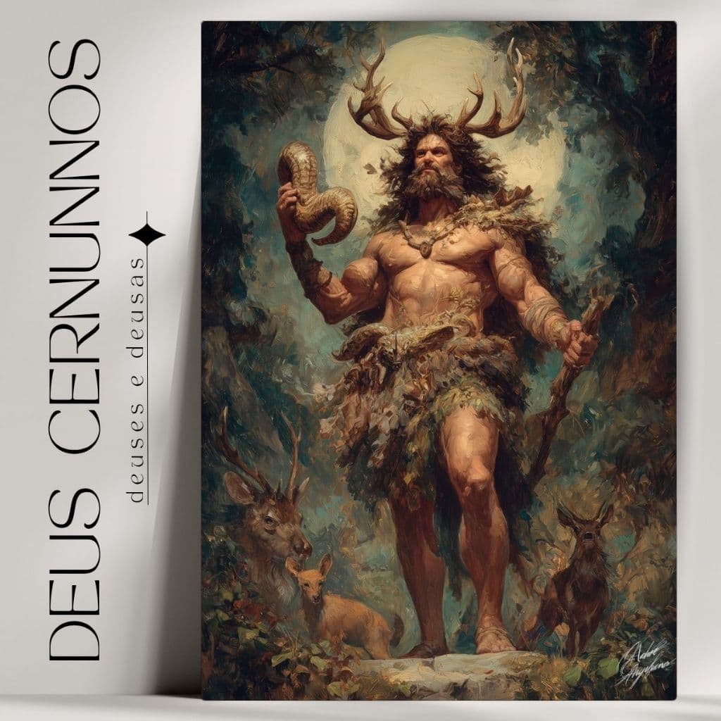 Quadro Decorativo Cernunnos - Arte Mística e Mitologia Grega - Bruxaria - Wicca - Já com Fita Adesiva