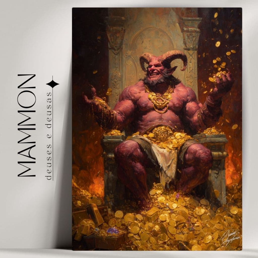 Quadro Decorativo Mammon - Arte Mística e Mitológica - Bruxaria - Wicca - Já com Fita Adesiva