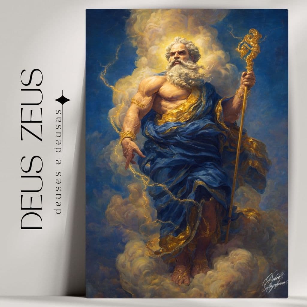Quadro Decorativo Deus Zeus - Arte Mística e Mitológica - Bruxaria - Wicca - Já com Fita Adesiva