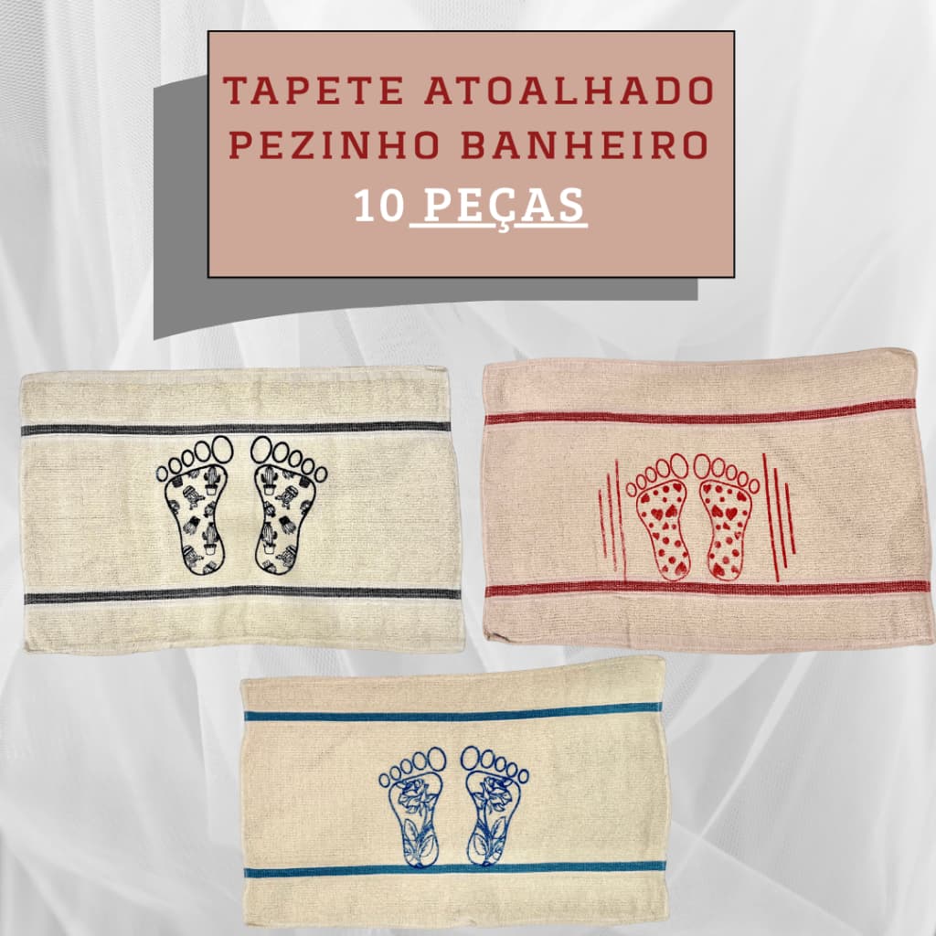 Kit Jogo De Tapete Atoalhado Pezinho Banheiro Com 10 Unidades 45x68 Cores Vivas 100% Algodão Atacado