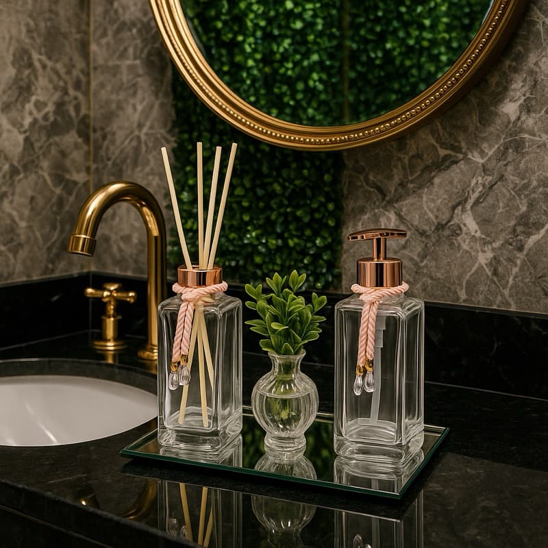 Kit Lavabo Paris 250ml Difusor Aromatizador de Ambiente e Saboneteira Luxo c/ 2 Peças