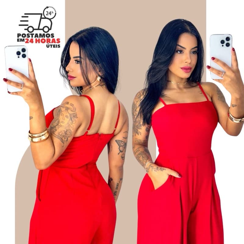 MACACÃO VERMELHO FEMININO PANTALONA