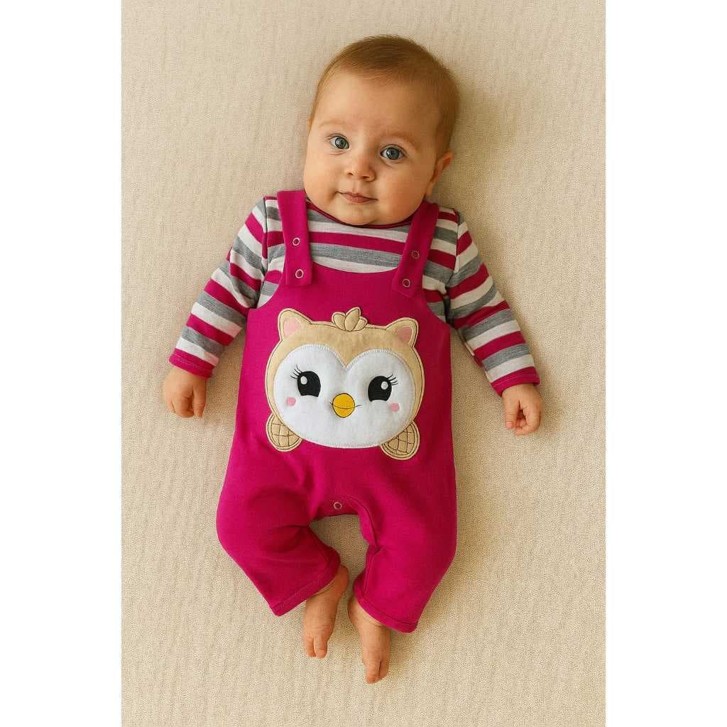 JARDINEIRA + BODY COM APLICAÇÃO 3D FOFINHA CORUJINHA SAFARI ALGODÃO ROUPAS PARA BEBE