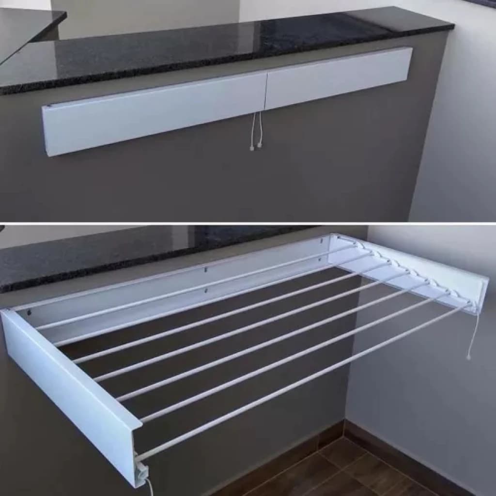 Varal Mágico 60 cm – Retrátil com 4 Varetas de Aço Galvanizado que Não Enferruja
