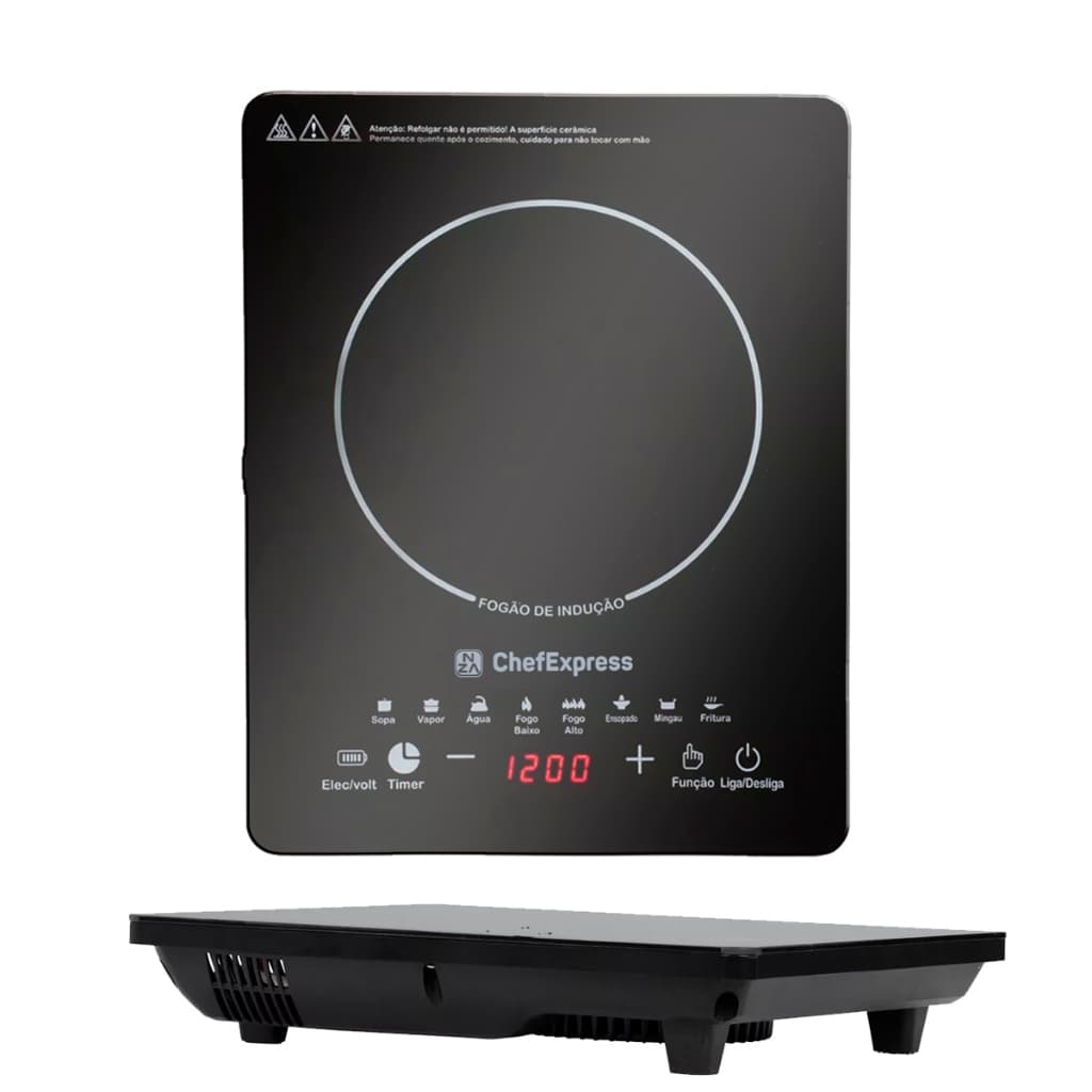 Fogão Elétrico De Indução Vitrocerâmica 1 Boca Cooktop Portátil 1200W Painel Touch Para Cozinha Linha Premium