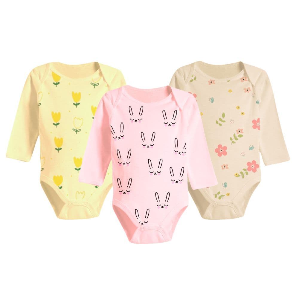 Kit Roupa De Bebê 3 Peças Body Estampado Manga Longa Algodão