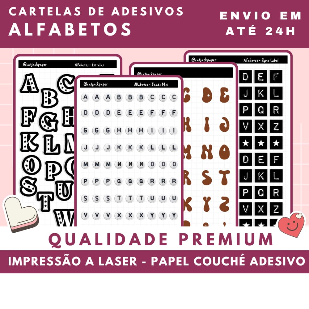 Cartelas de Adesivos de Letras ABC Alfabetos Decoração Planner, Scrapbook, Journal, Colagens, Diários, Kinbor