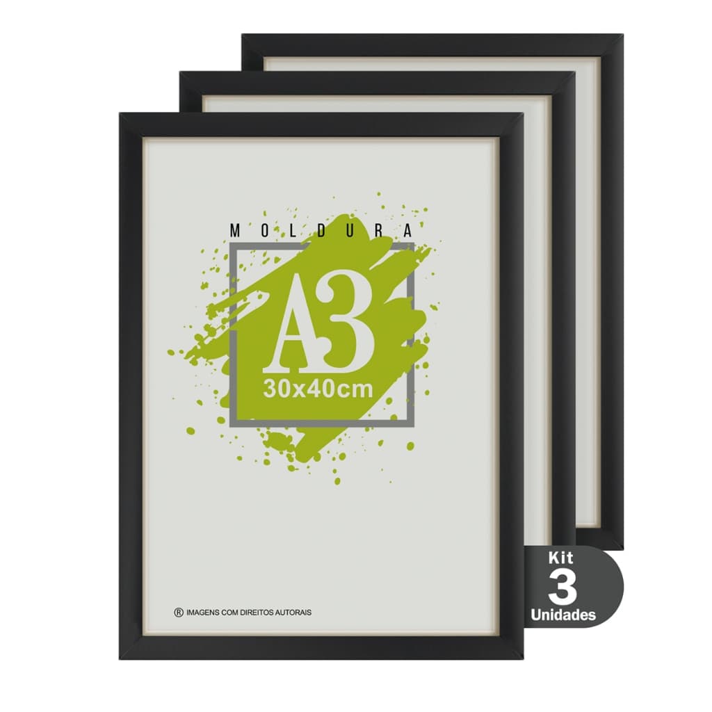 Kit 3 Quadros Moldura A3 30x40 Vidro e Acetato Certificado Diploma
