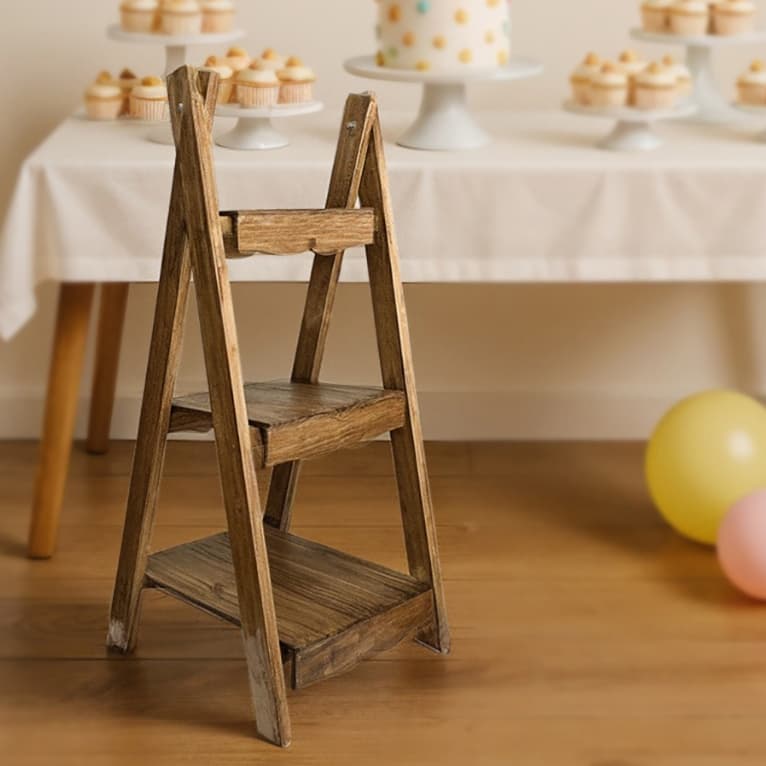 Escadinha em Pinus Rústica para Decoração de Doces Festas Lembrancinhas e Casamento