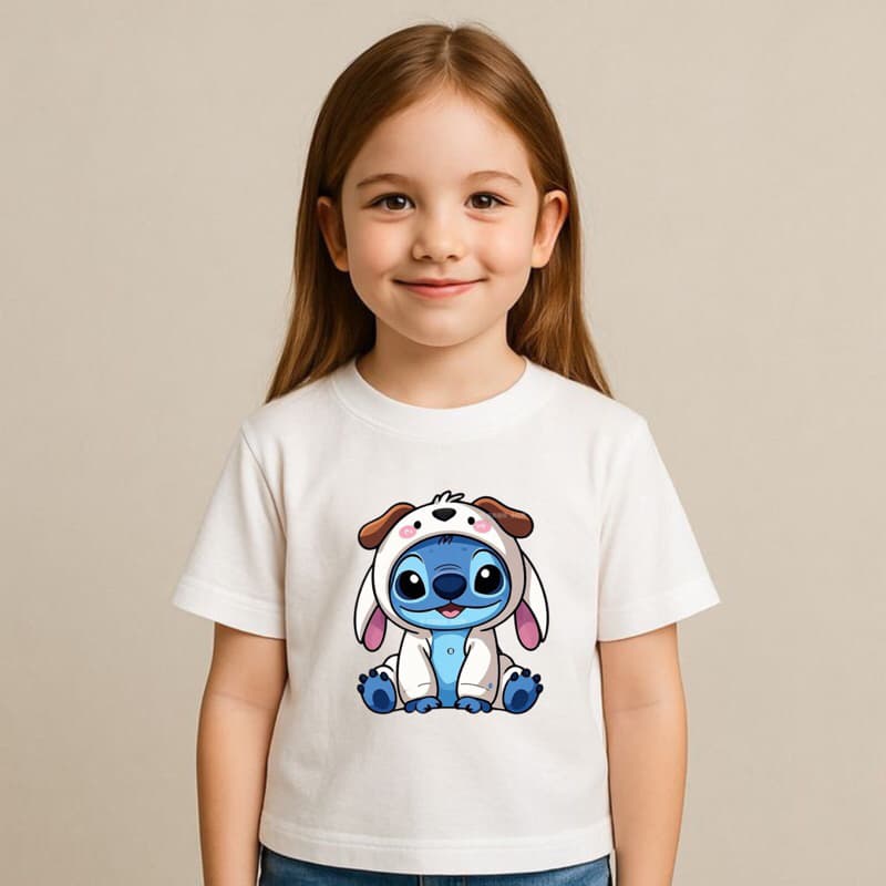 Camiseta infantil Estampada Stitch camisa casual com desenho infantil blusa 100% algodão