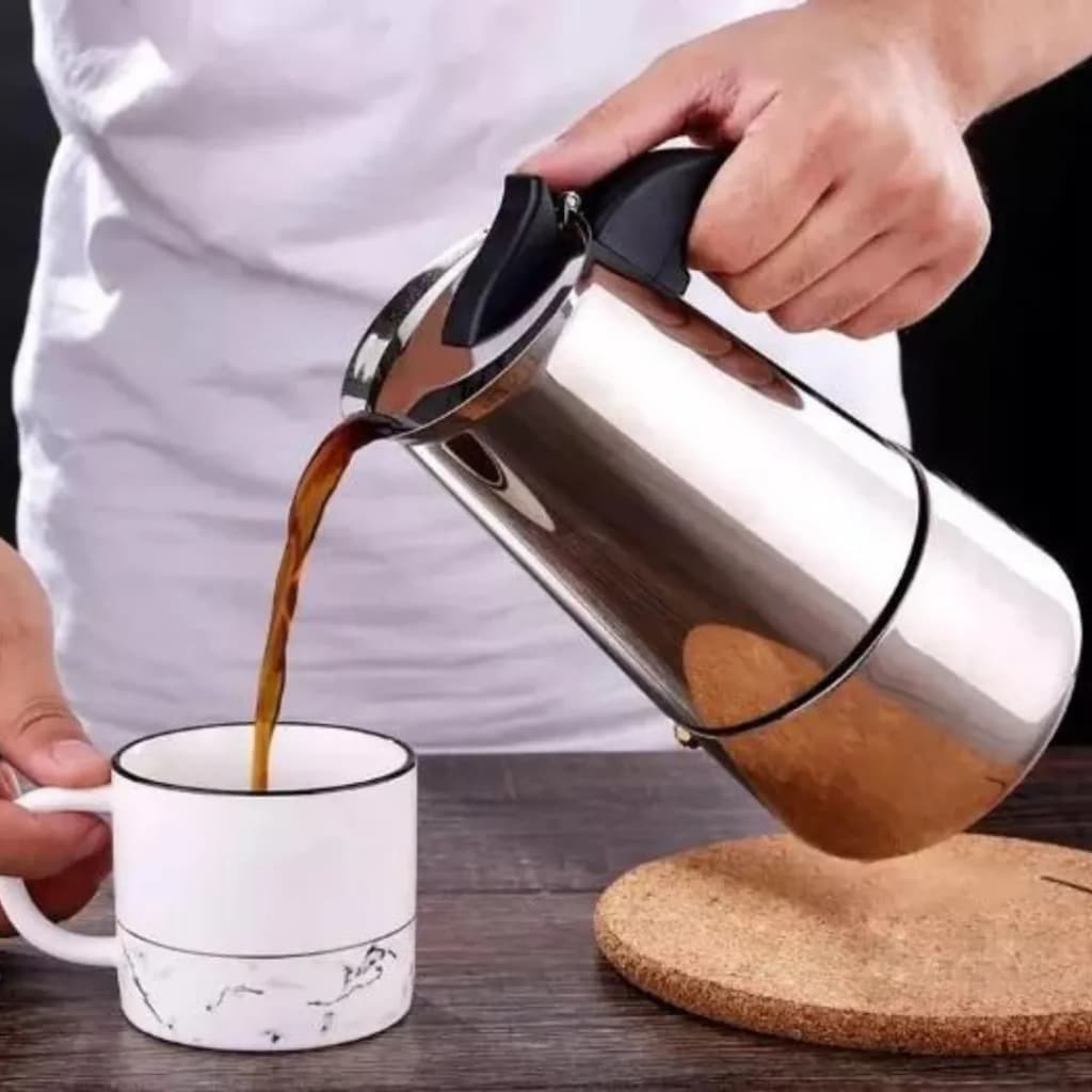Cafeteira Italiana em Aço Inox 300ml / 6 Xícaras Para Café Espresso Tradicional