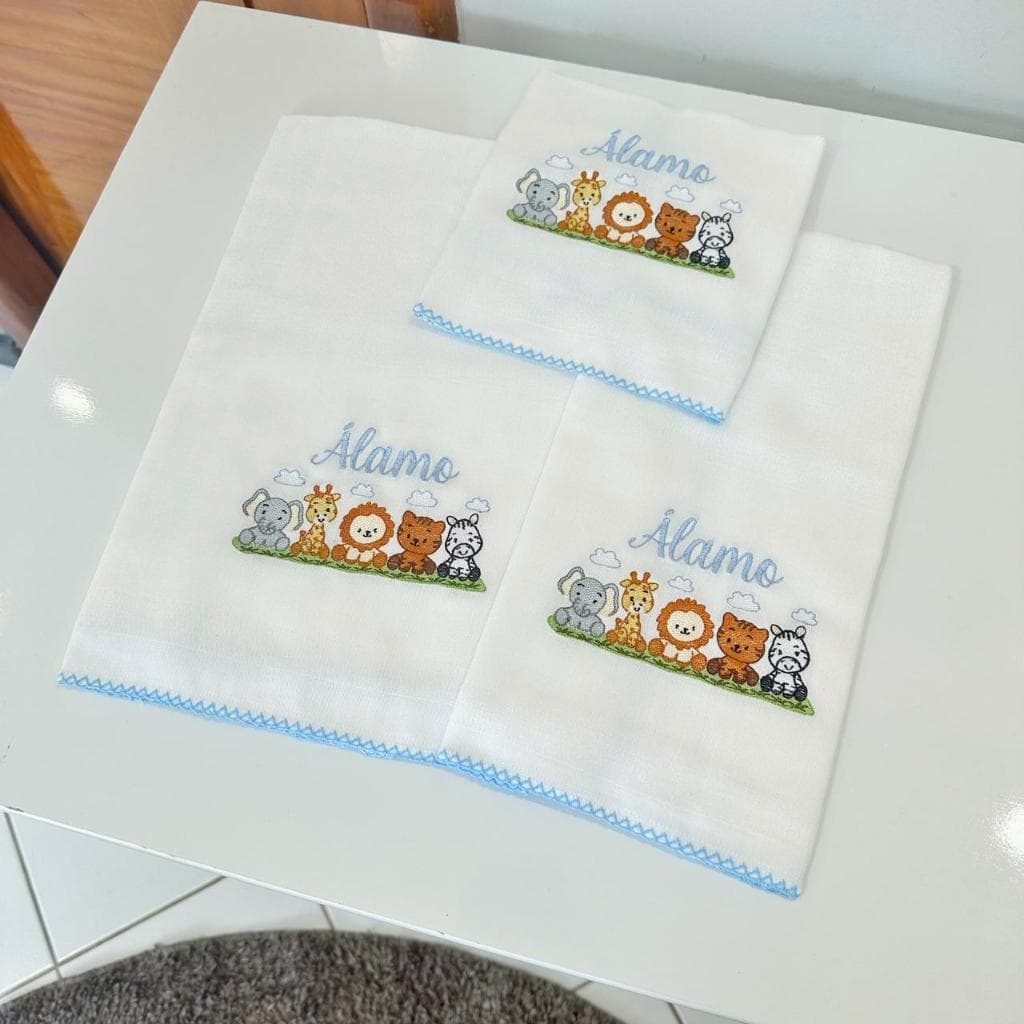 Ombro, Boca, Passeio fraldas bordadas com nome menino safari animais fofo - fraldas duplas kit KIT