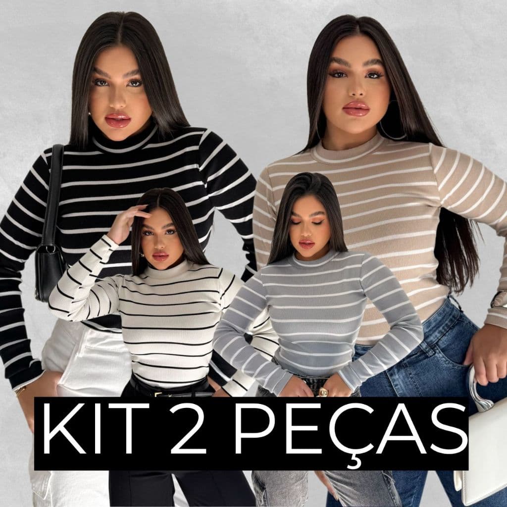 KIT 2 Blusa de frio  Manga Longa Gola Alta Feminino Básica Casual Ribana  Outono Inverno Cacharrel