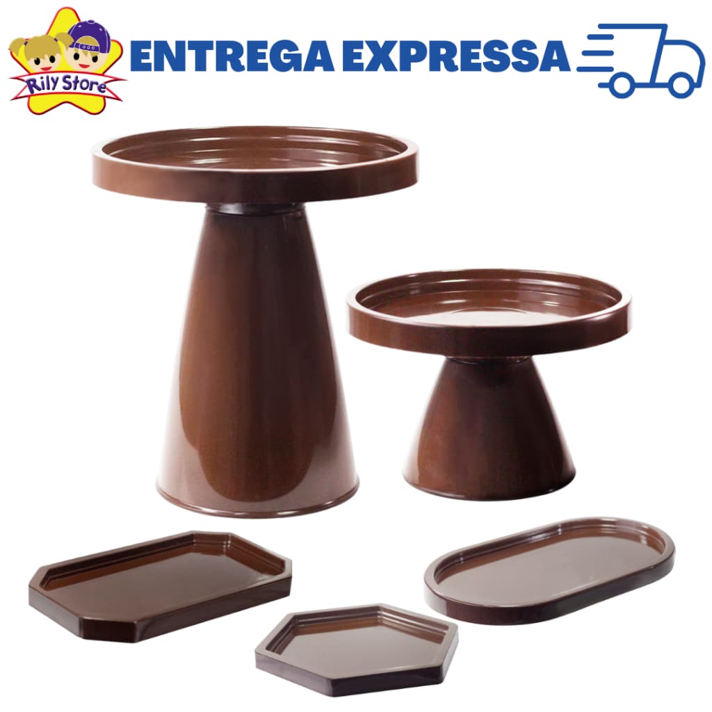 Kit Festa Moderna com Boleira Redonda 20x20 + Boleira Redonda 20x11 + 1 Mini Sextavada + 1 Mini Lapidada + Bandeja Oval