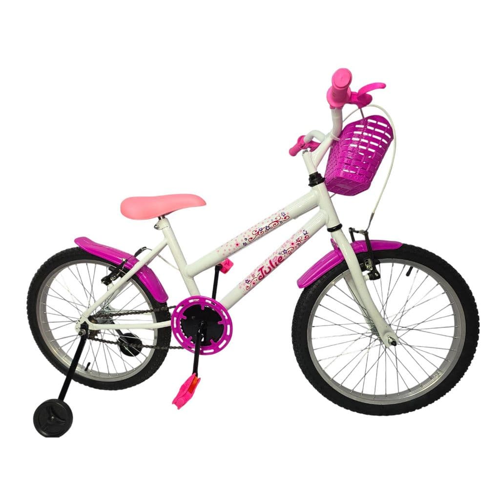 Bicicleta Aro 20 Branca Julie Com Rodinhas e Cestinha