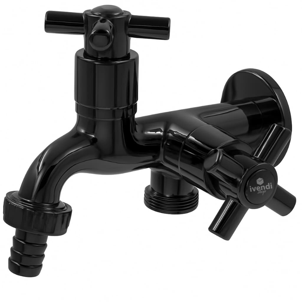 Torneira Multifuncional Tanque E Maquina De Lavar Dupla Abs Cor Preto 1/4 De Volta Economica Premium