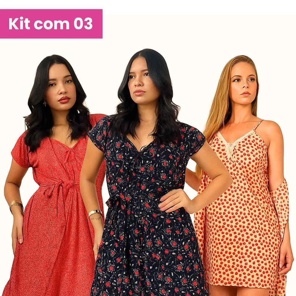 Kit Com 3 Camisolas Com Robe Em Liganete Luxo Maternidade Paty Grife