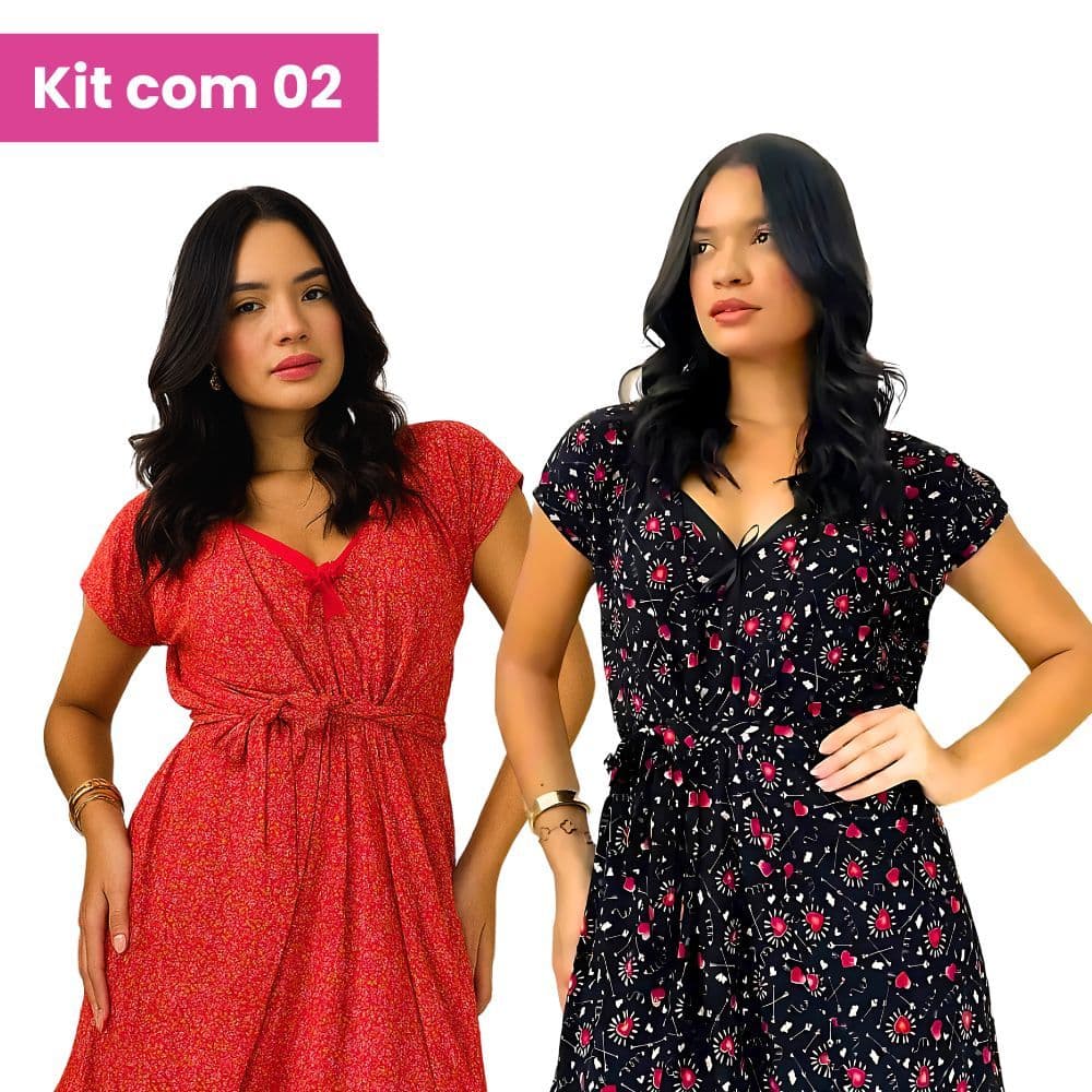Kit Com 2 Camisolas Com Robe Em Liganete Luxo Maternidade Paty Grife