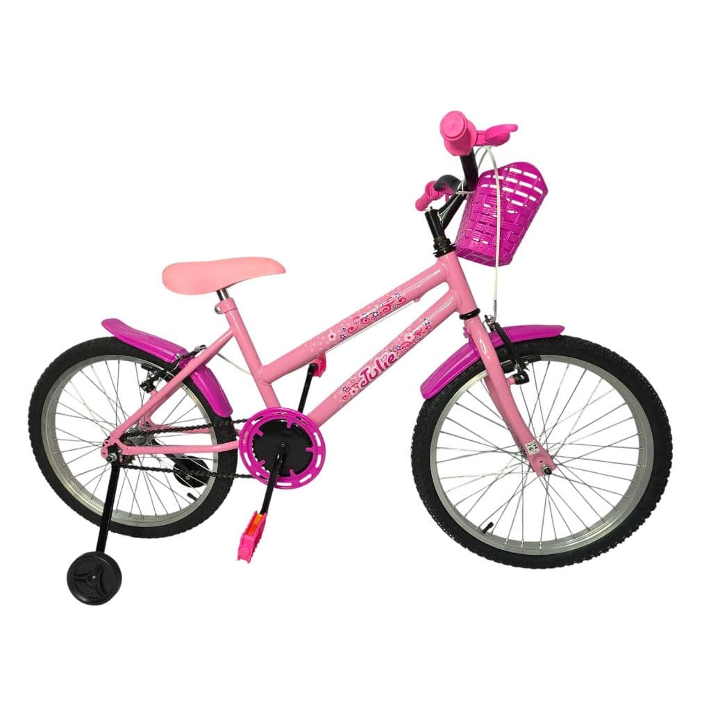 Bicicleta Aro 20 Julie Com Rodinhas Cestinhas Menina Rosa