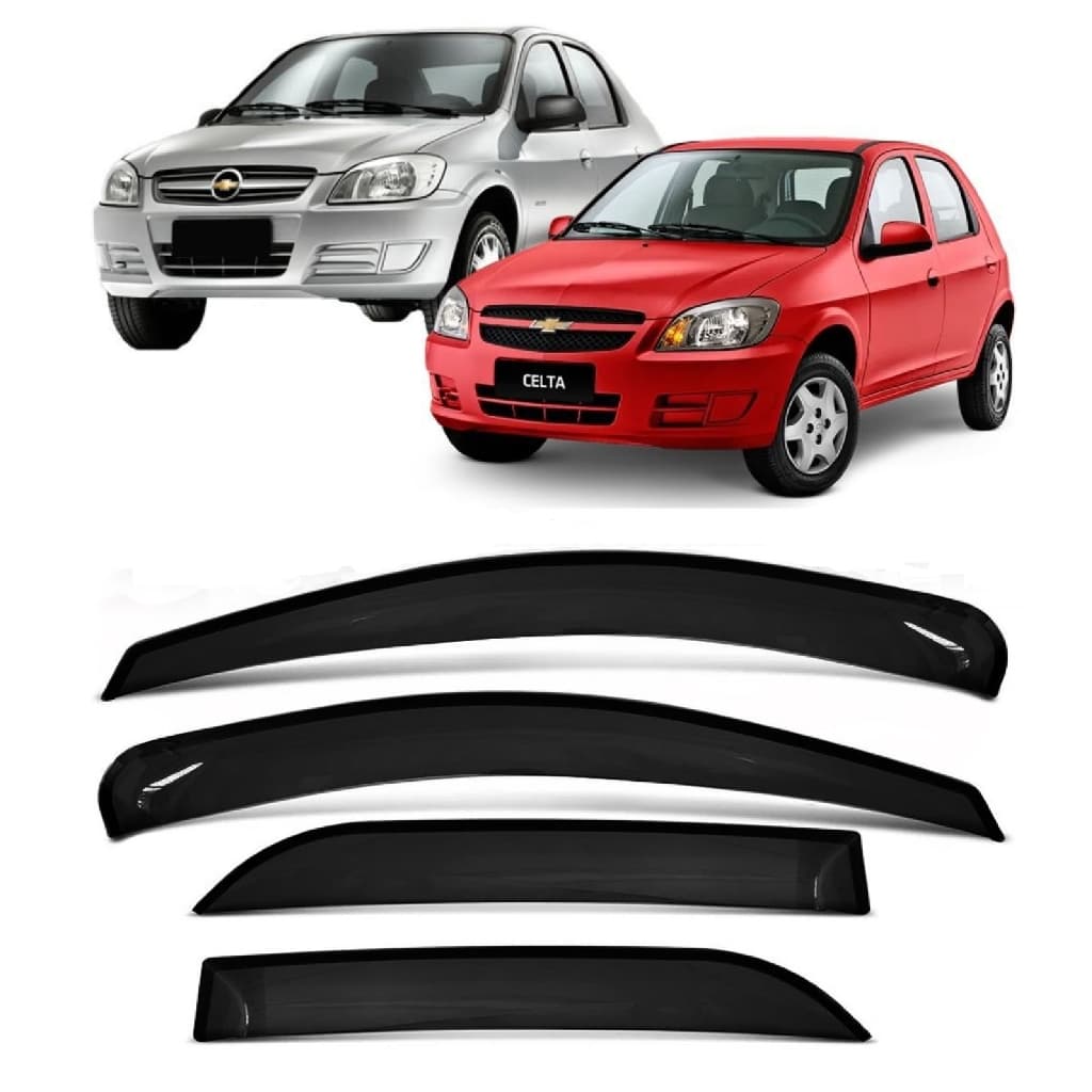 Kit Jogo Calha Defletor Chuva Gm Chevrolet Celta Prisma 2000 ate 2012 4 Portas Fume Com Dupla Face
