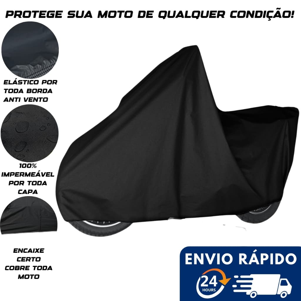 Capa Cobrir Motocicleta Impermeável Cor Preta - Lona Moto Proteção Contra Sol e Chuva