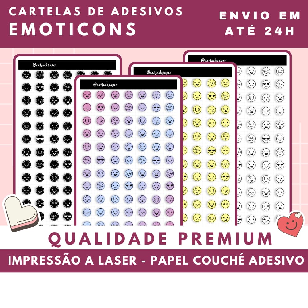 Cartelas Adesivas Emoticons  Emojis para Bullet Journal, Book, Caderno, Diários, Scrapbooking