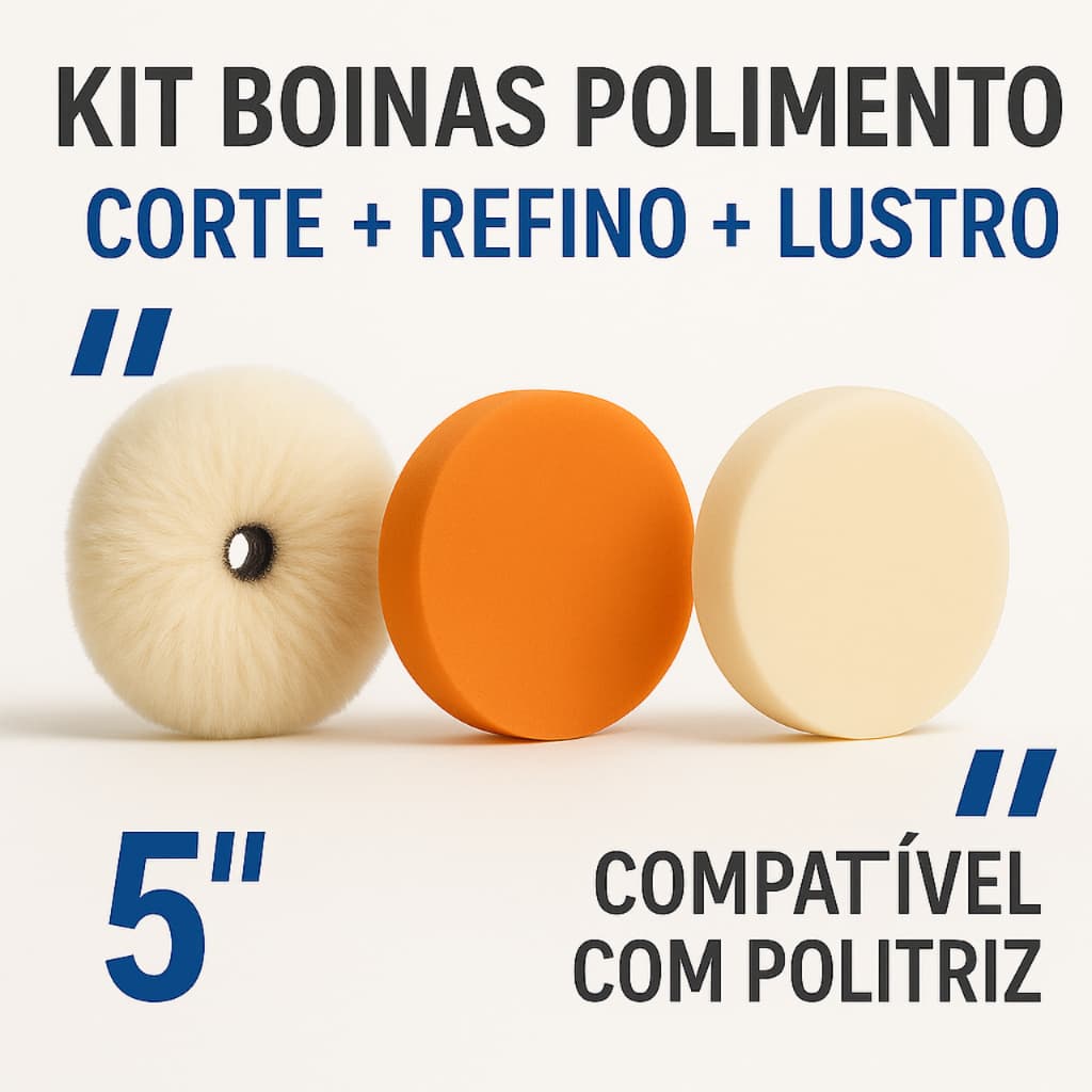 Kit Boinas Polimento Automotivo 5″ Corte + Refino + Lustro Compatível Politriz Rotativa